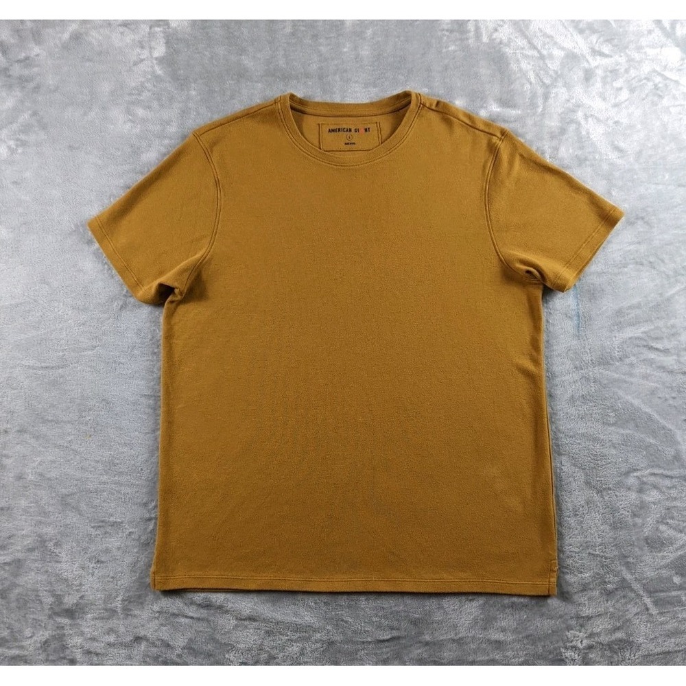 American Giant Shirt Mens Large Yellow Brushed Crew Tee Short Sleeve USA Made